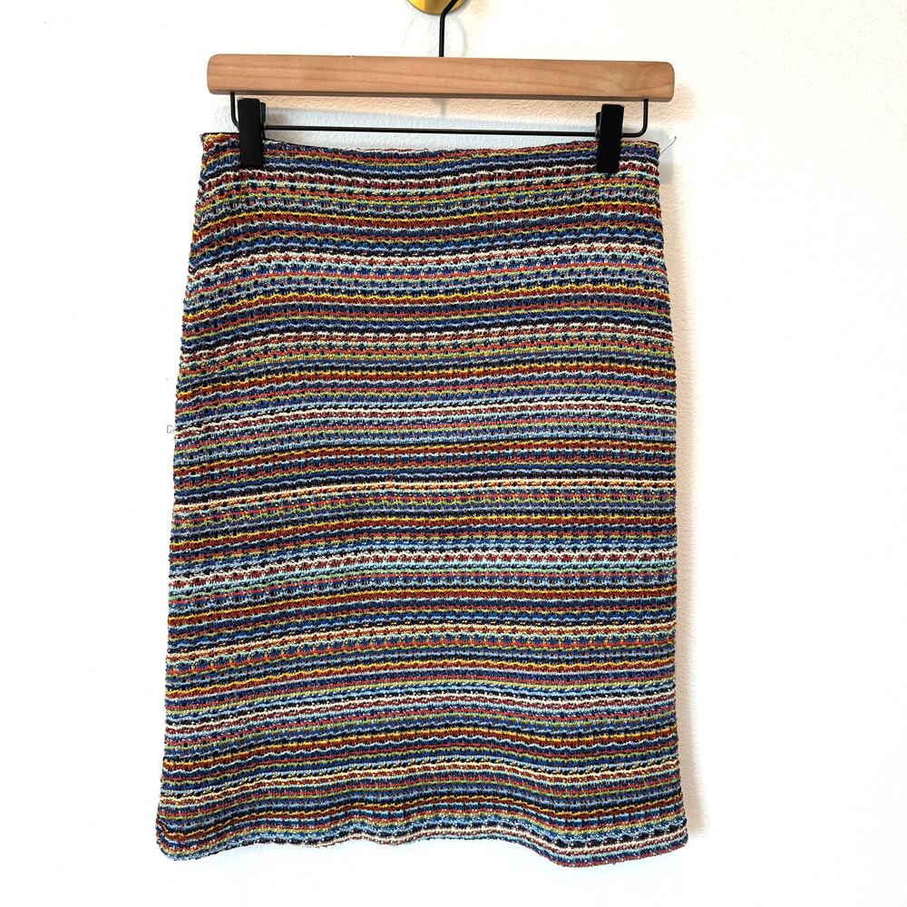Vtg Y2K VOL. 1 Multicolor Striped Space Dyed Knit Pencil Skirt Made in USA Small